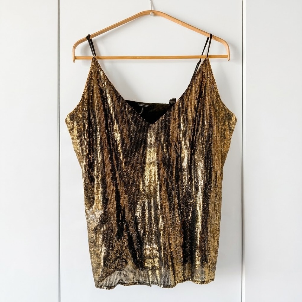 Scotch & Soda 🍸 Cocktail Hour Black Gold Sequin Camisole Tank Top Sz XL